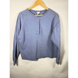 LLBean Mens Henley Sweatshirt Pullover Blue Long Sleeve Size Medium Casual